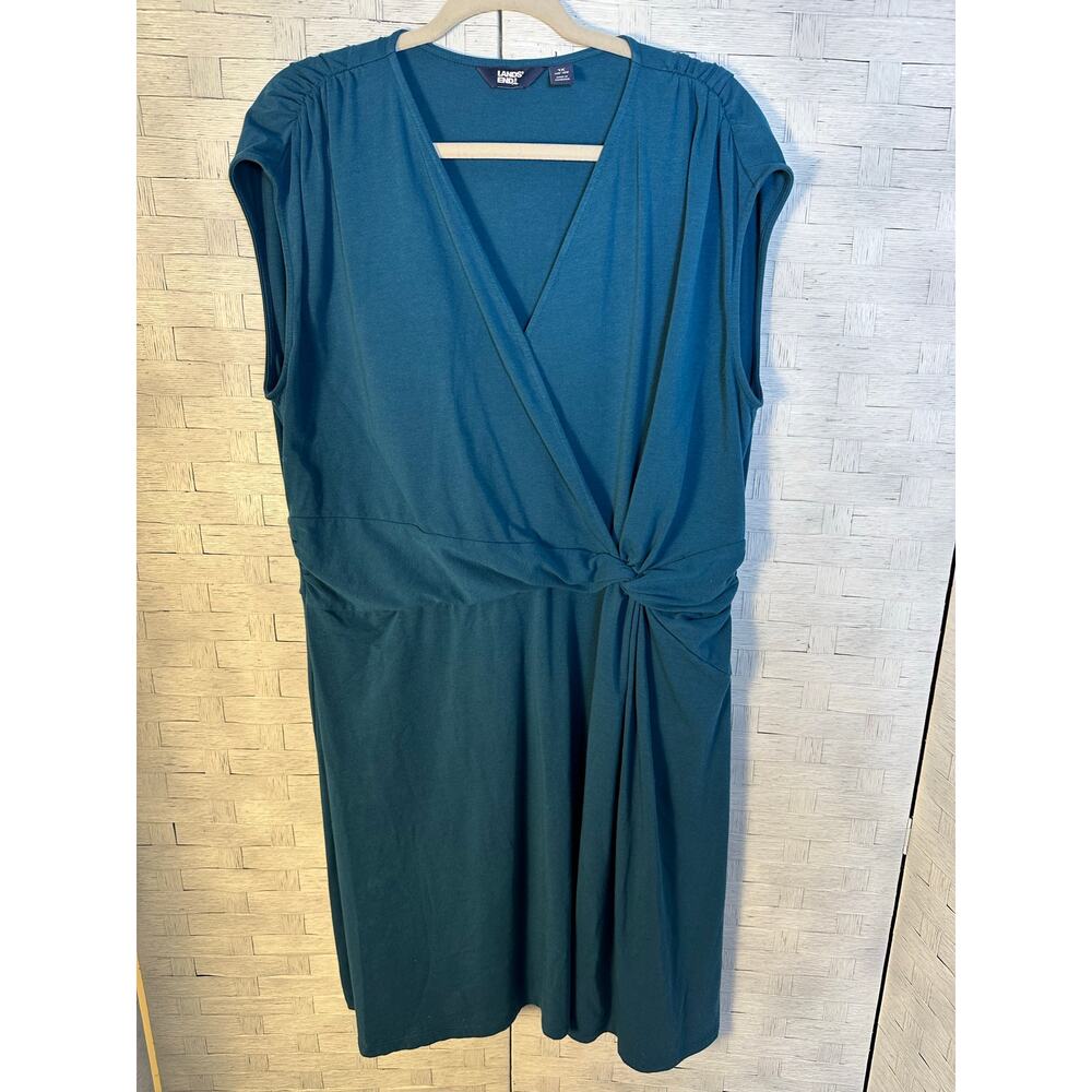Lands end women’s dress midi casual Tradmom Feminine rushed front twist Plus SZ